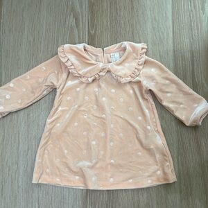 H&M Baby Girl Velvet Peach Pink Dress with Polka Dots
